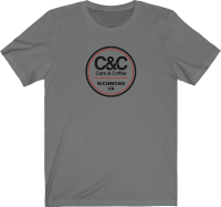 D-Circle Logo in black and red on the front and a black coffee cup on back